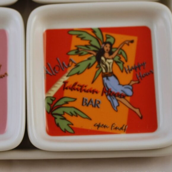 Tiki Bar Condiment Dishes Godinger & Co Tahitian Moon Porcelain Plates 5 pc Set - Picture 6 of 13
